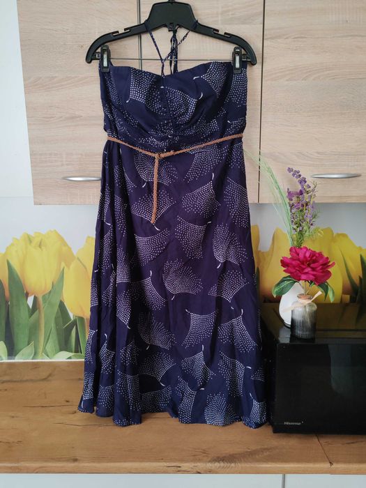 Piękna letnia granatowa sukienka midi Monsoon rozmiar 46 bawełna
