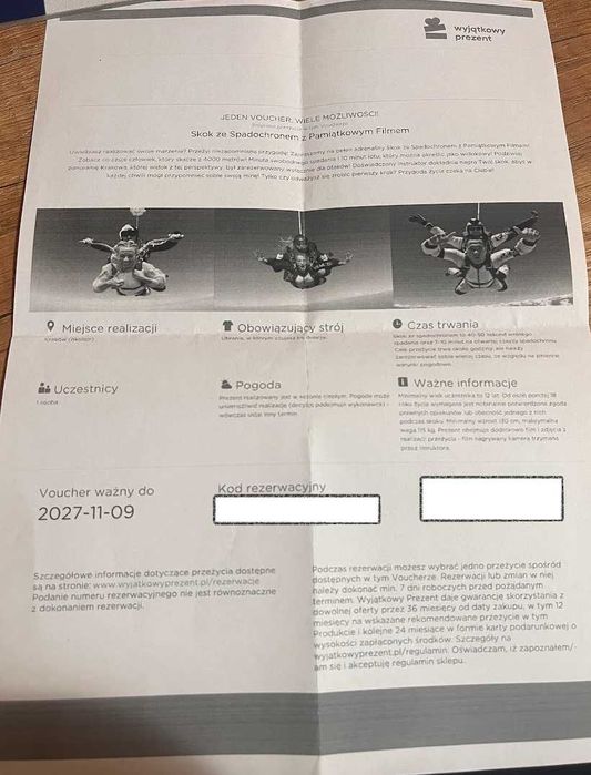 Skok ze spadochronem z filmowaniem | Kraków | Ważne do 2027