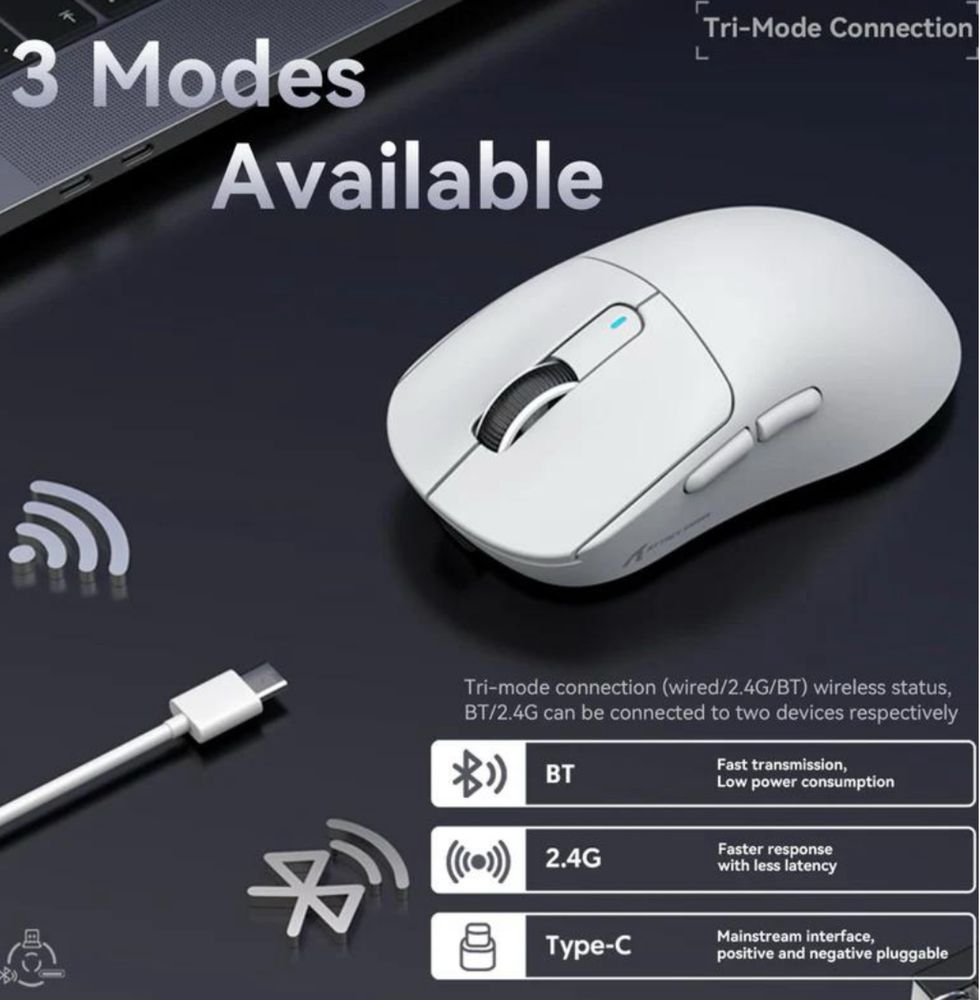 Ігрова мишка ігрова бездротова ATTACK SHARK X3 / WHITE / PAW3395