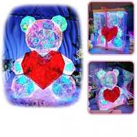 Хрустальный Медвежонок Геометрический Мишка 3D LED ночник с сердцем