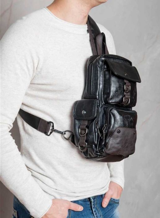 Чоловіча мужская кожаная сумка барсетка мужской рюкзак на плече ранец