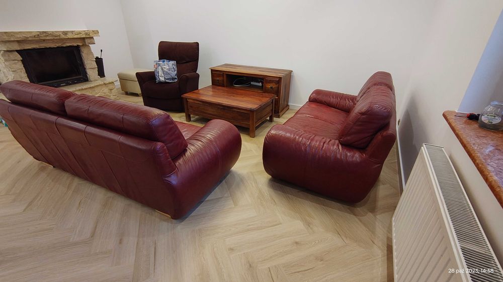 Sofa 3,2,1 Czerwona skóra naturalna Producent Polska