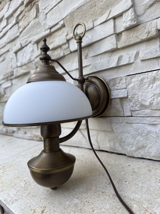 Mosiężny śliczny kinkiet z czasow Vintage mosiadz szklo