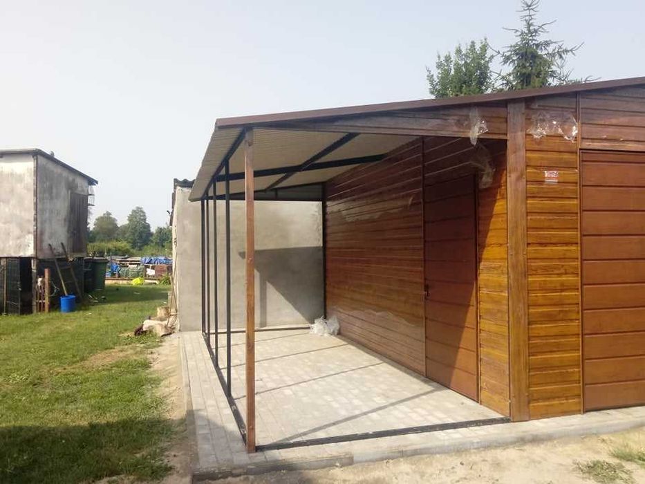 Garaż blaszak 4x5 +1,5 wiata, antracyt, grafit, drewnopodobny blaszany