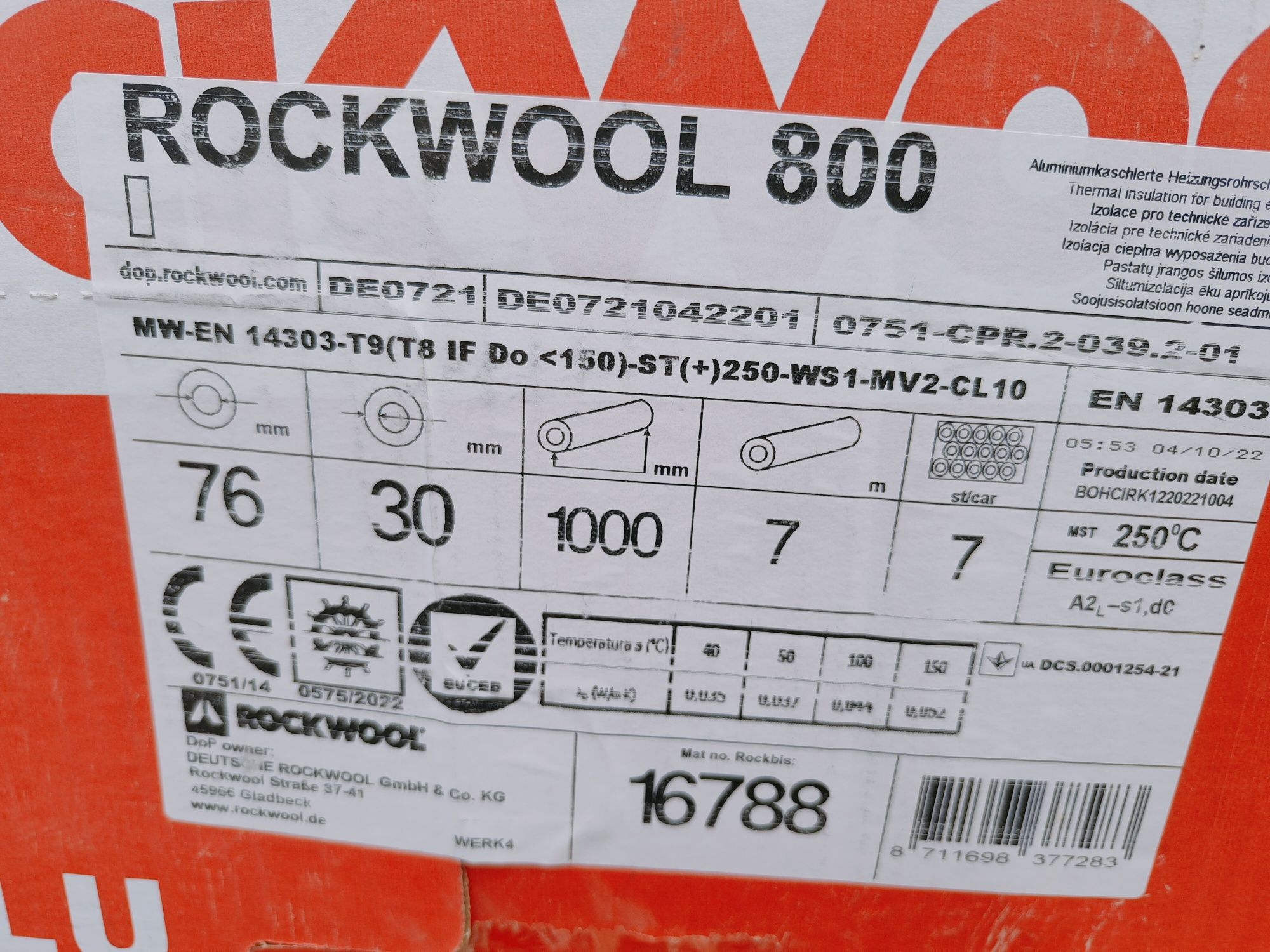 Otulina z wełny mineralnej skalnej Rockwool 800