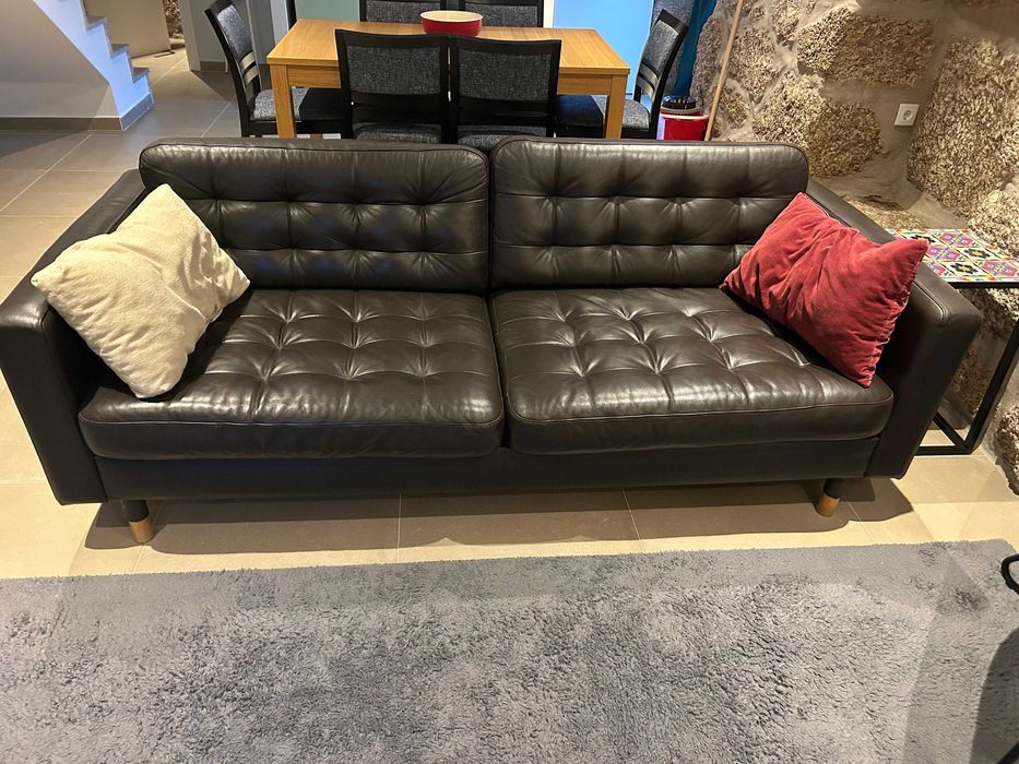 Sofá 3 lugares Grann/Bomstad Castanho/madeira IKEA Pele Sintética