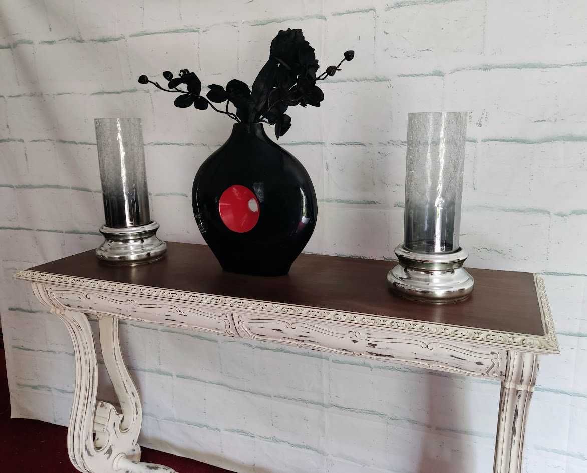 Par de porta velas em vidro e metal
