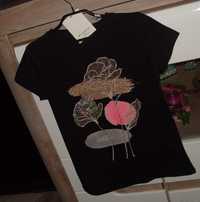 NOWA czarny T-shirt  z Różą _MISS KISS _r. S/M