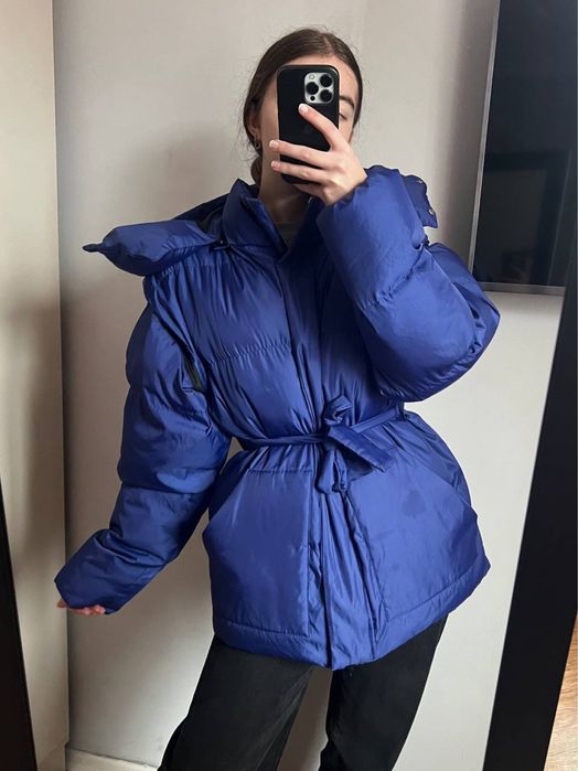 Сина дута пухова куртка пуфер | Пуховик трансформер куртка/безрукавка