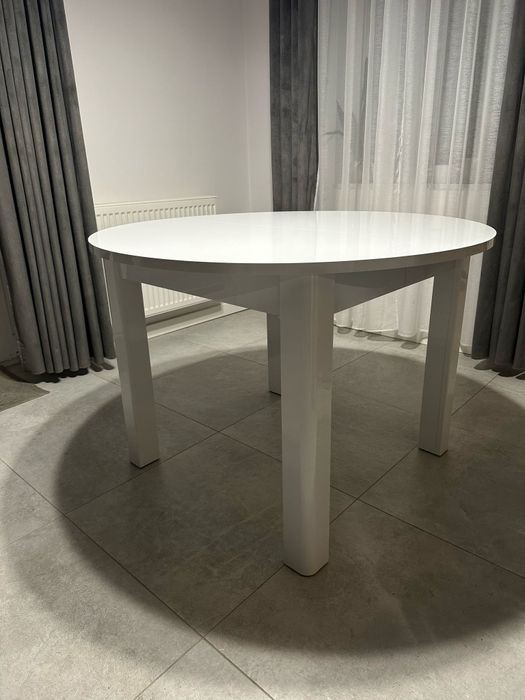 Stół biały lakierowany okrągły rozsuwany 110-180 cm