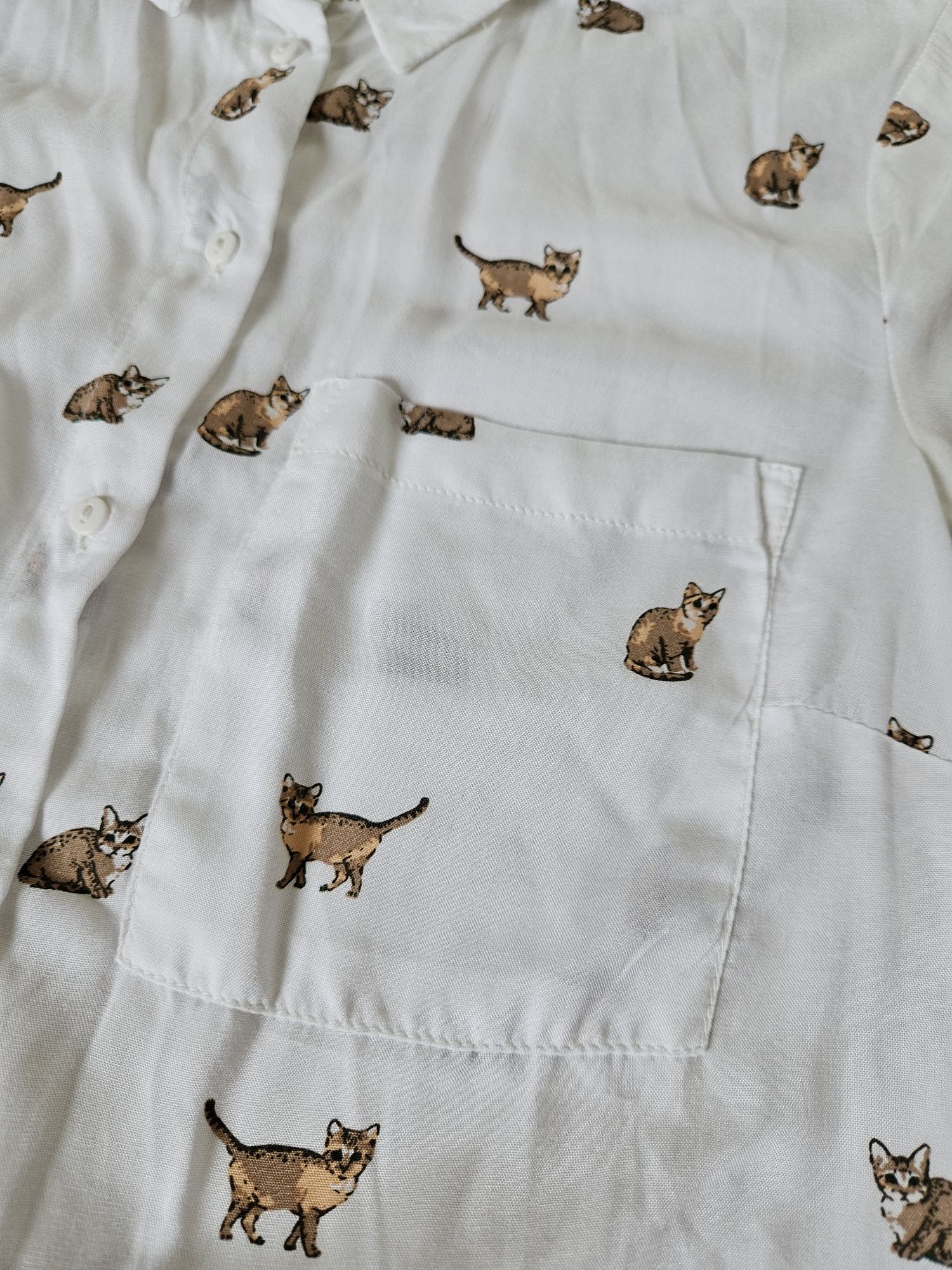 Koszula z krótkim rękawem wiązaniem Bershka 100% wiskoza w koty kotki