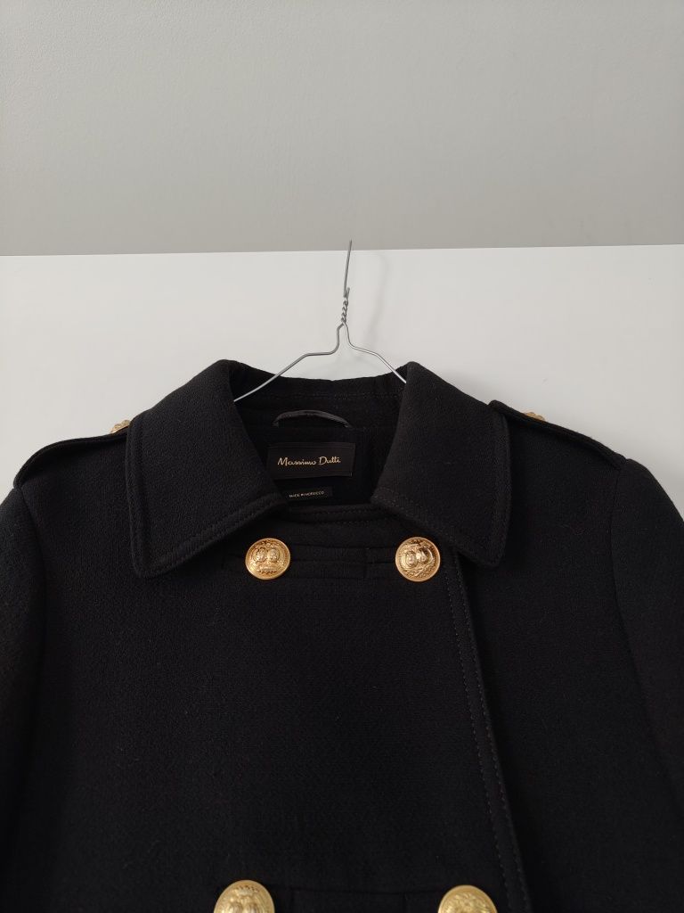 Płaszcz Massimo dutti 36 S czarny dwurzędowy wełniany bosmanka