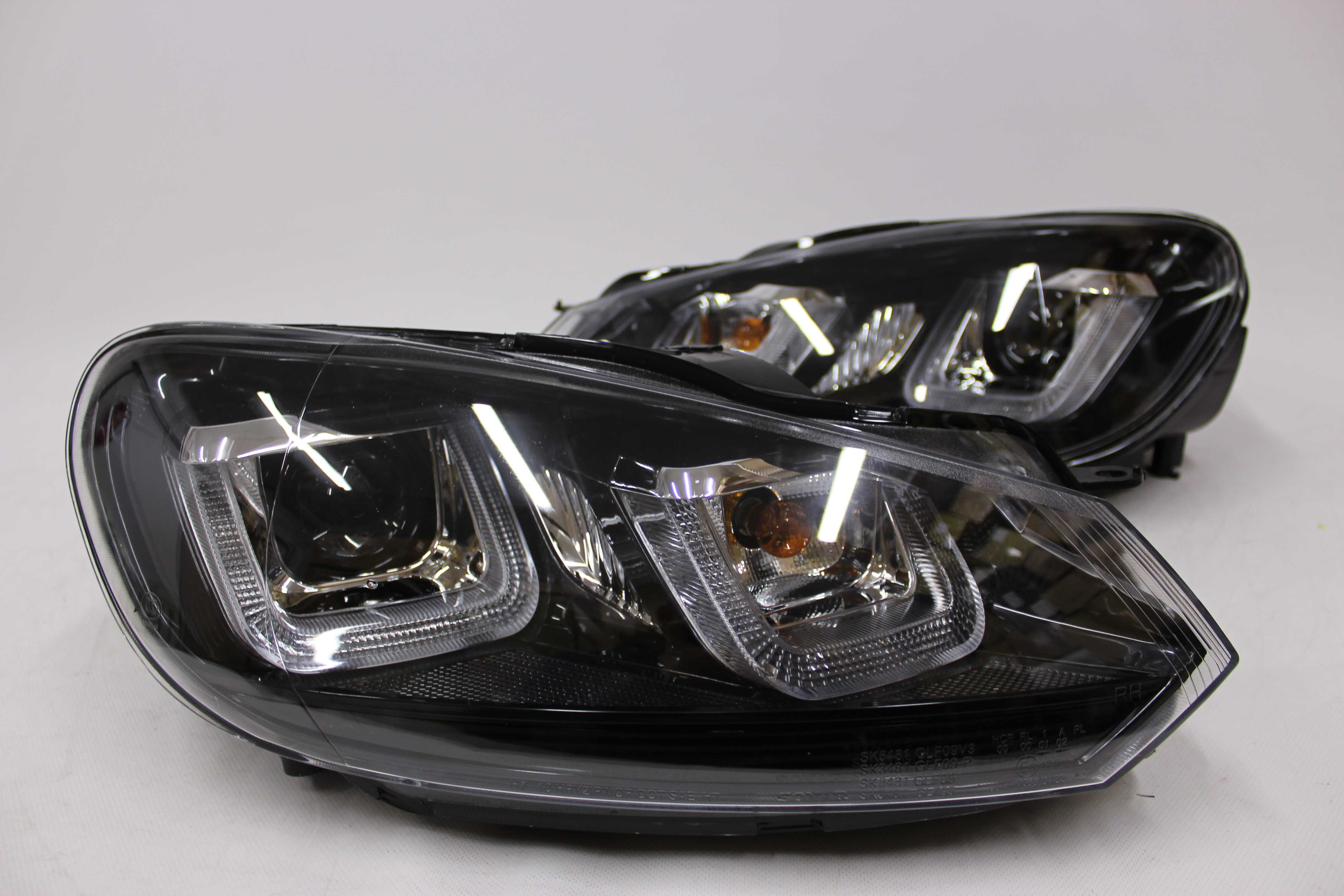 Lampy reflektory przednie przód VW GOLF 6 VI Black DRL U-BAR LED IGŁA