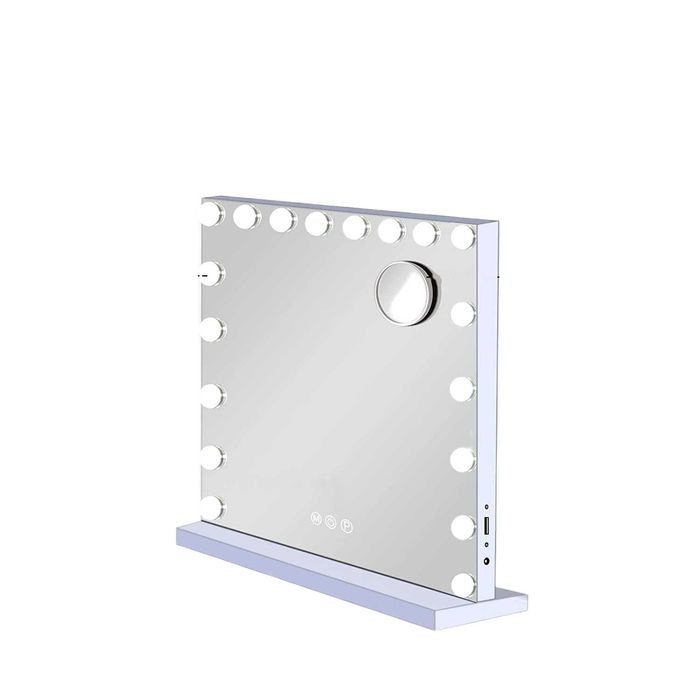 Duże lustro kosmetyczne LED 80x60 cm z lupą 10X i portem USB