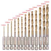 Kit de 13 Brocas de Aço HSS de Alta Velocidade com Titânio