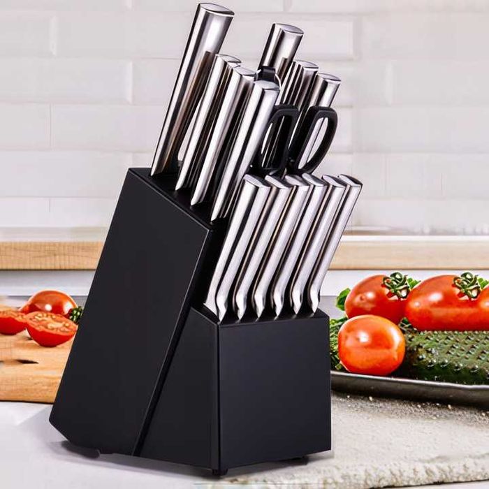 Zestaw Komplet Noży Kuchennych Stalowych Bloku Do Chleba Stojak 16 Szt