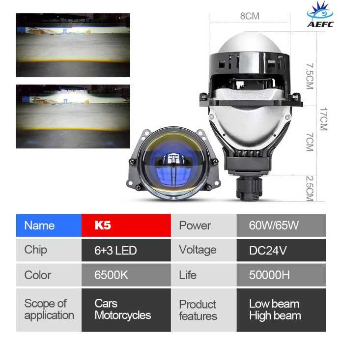 Bi LED Светодиодные двухчиповые Линзы 2.5 3.0 дюйма 12-24в
