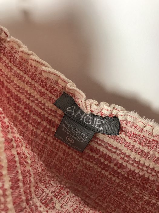 Malinowa bawełniana sukienka w paski cottage core, real vintage