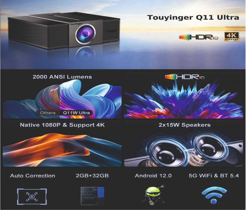 Проектор Touyinger Q11W Ultra Full HD Android 2000Ansi