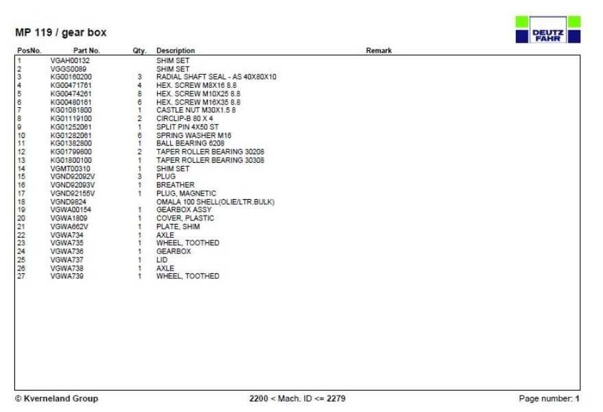 Katalog części PRASA DEUTZ FAHR MP 119