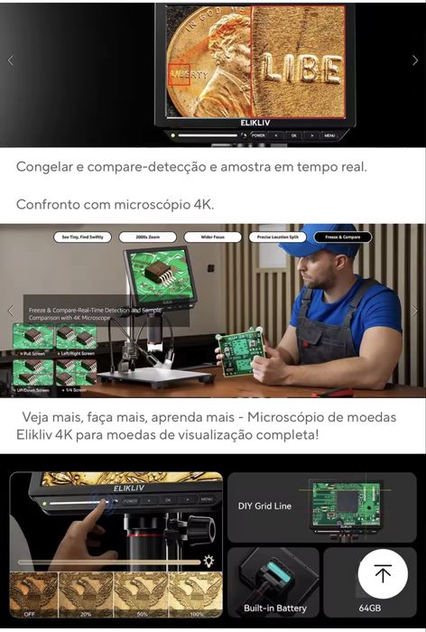 Microscópio Digital 4K chip SONY 2000x