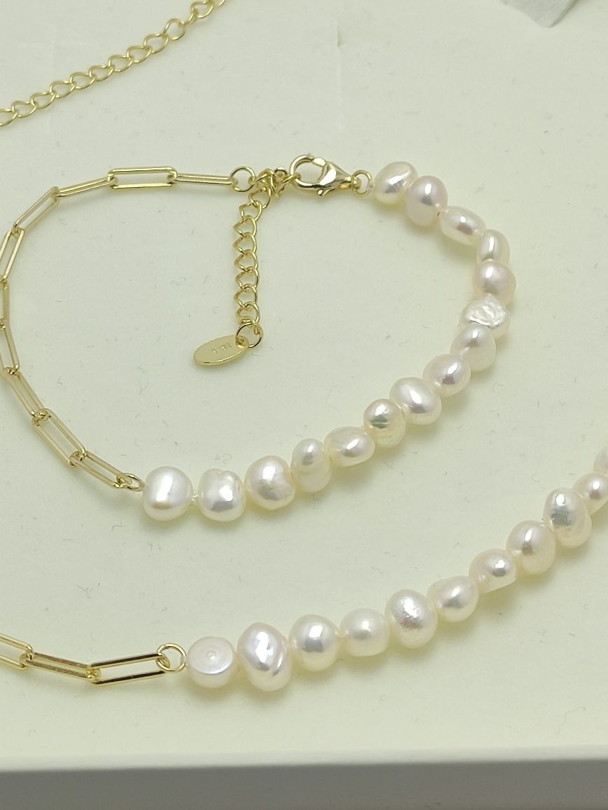Komplet biżuterii z perłami srebro 925 pozłacane