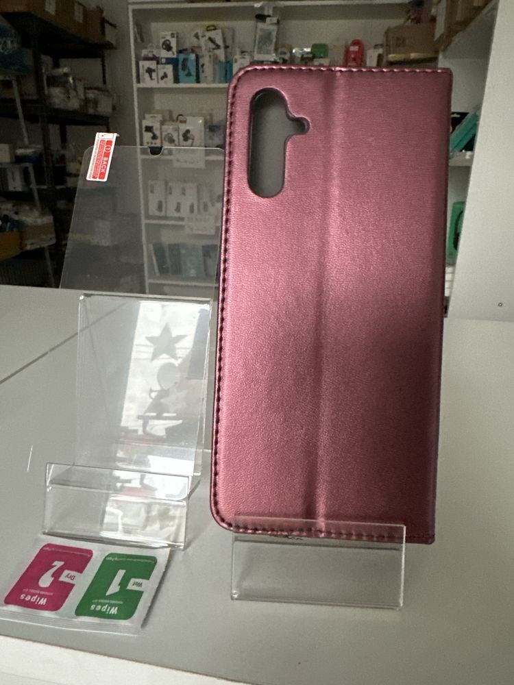Szkło hartowane i etui zamykane bordowe do SAMSUNG A13 5G/A04S