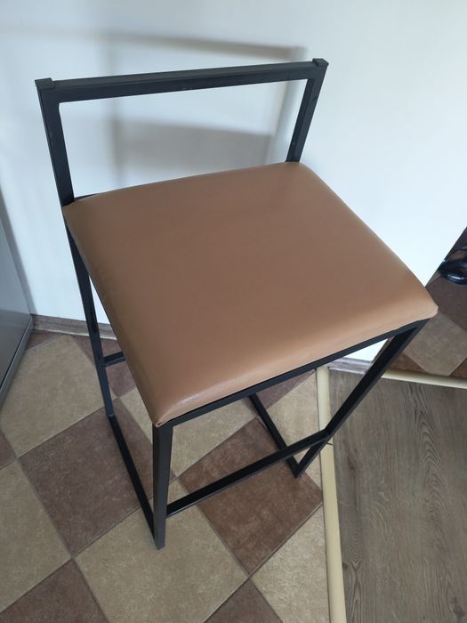 Hokery barowe metalowe 2szt loft czarne, miodowa ekoskora