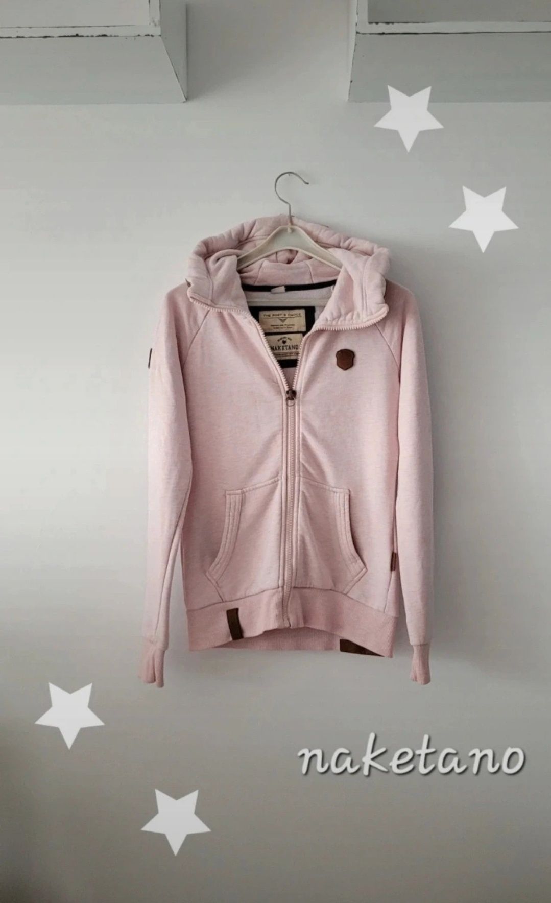 Bluza rozpinana z kapturem naketano pudrowy róż S