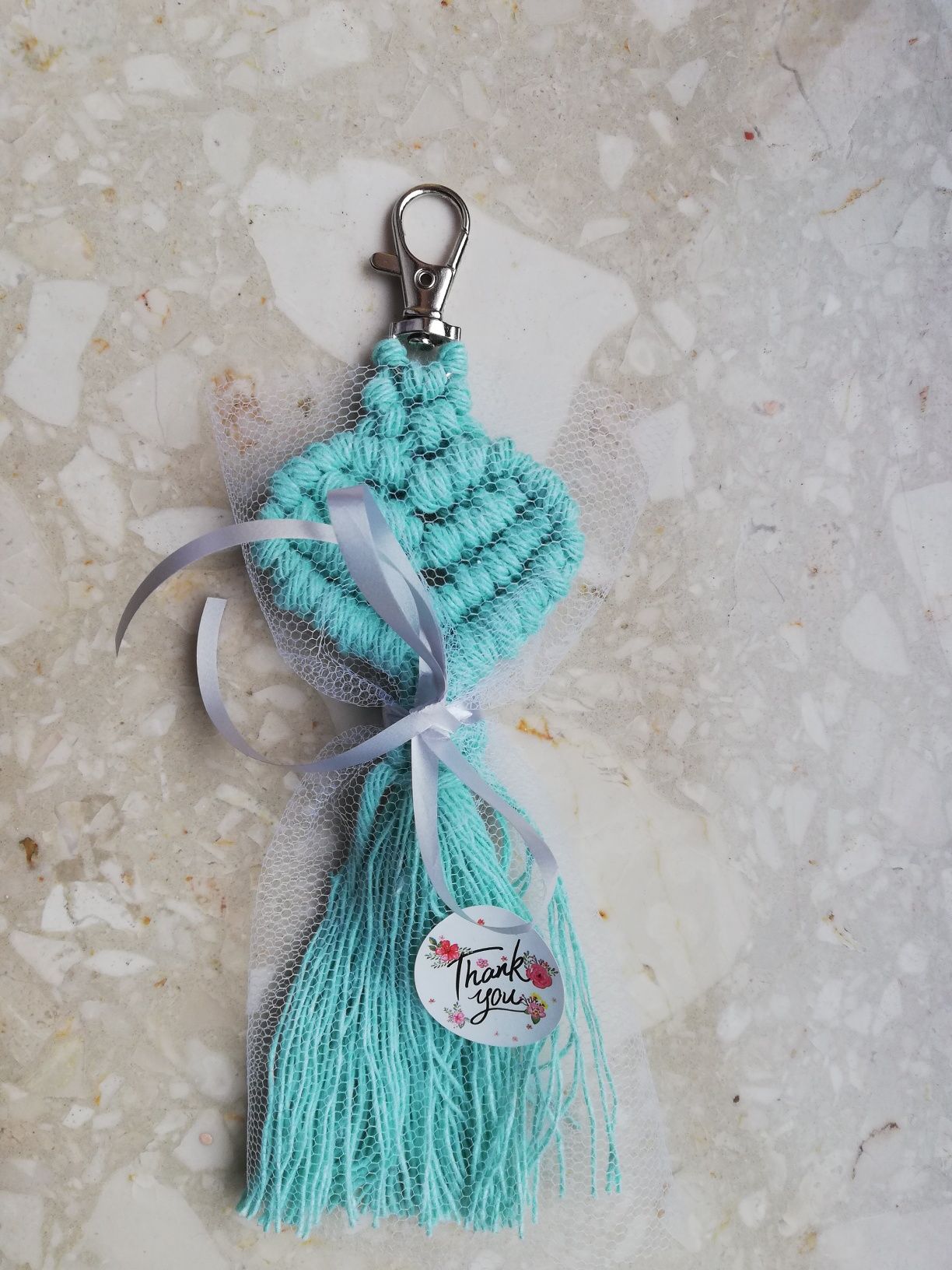 Breloczek makrama podziękowanie baby shower Chrzest Roczek wesele ślub