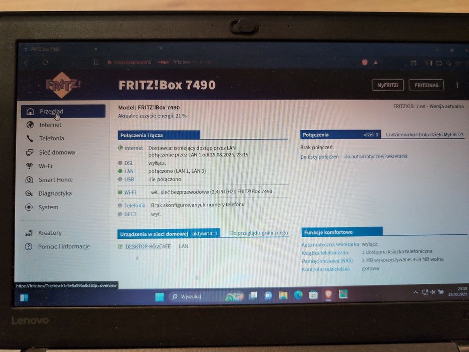 Fritzbox 7490, używany, sprawny, 2,4/5 GHz