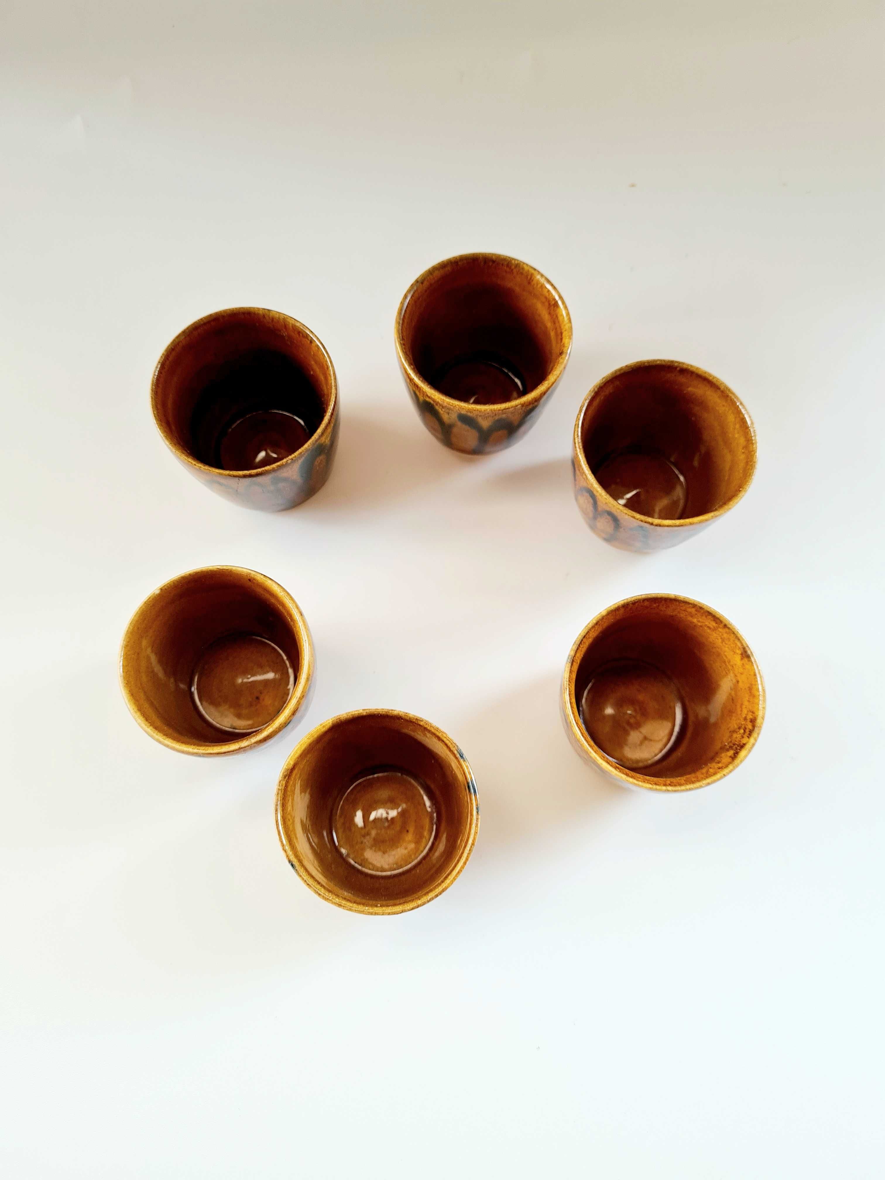 Zestaw 6 ceramicznych kieliszków 50 ml Bolesławiec PRL