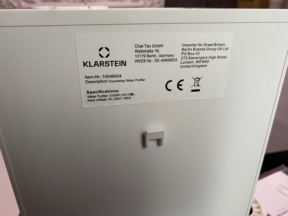Фільтр для води з Німеччини Klarstein VitalPour 10046404