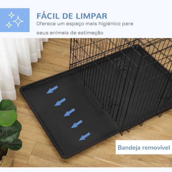 PawHut Gaiola para Cães com 2 Portas Aço 121x74,5x81cm Preto
