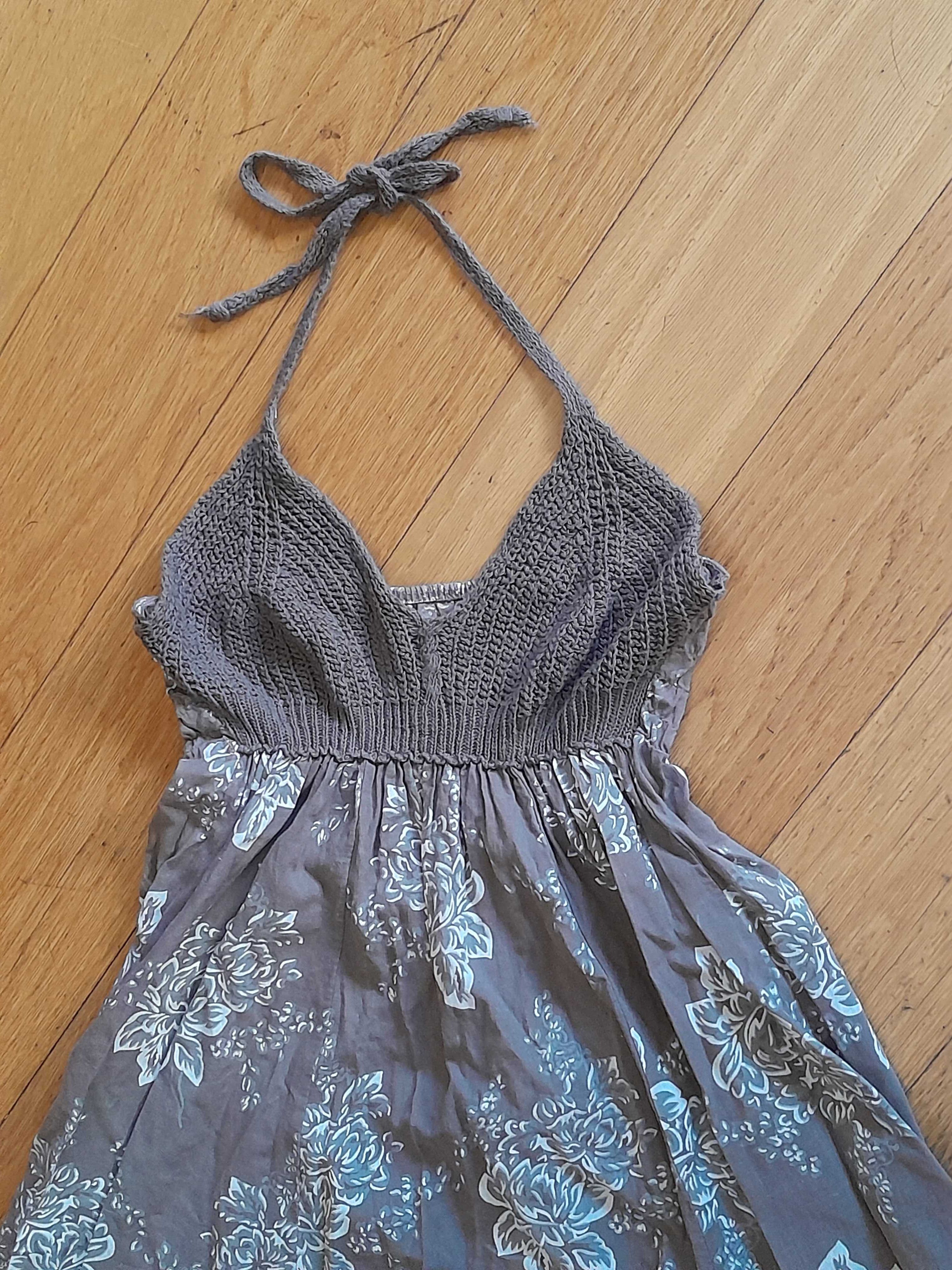 Vestido combinado croché e algodão, M