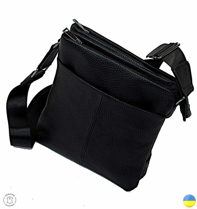 Шкіряний стильний месенджер №8024 Black,натуральна шкіра,на кожен день