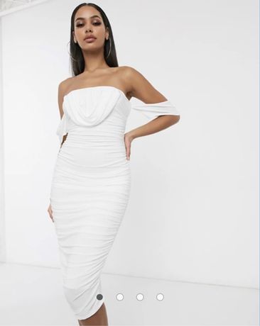 Biała drapowana sukienka z marszczeniami Femme Luxe, rozmiar M/38
