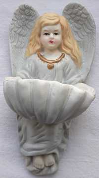 unikatowa porcelanowa  kropielnica anioł