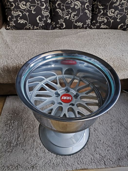 Stolik z felgi aluminiowej wzór BBS kawowy petrolhead motoryzacyjny