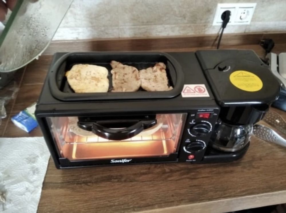 Mini forno 3 em 1 com maquina de cafe e chapa NOVO