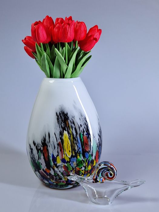 Zestaw szklany wazon I ślimaczek