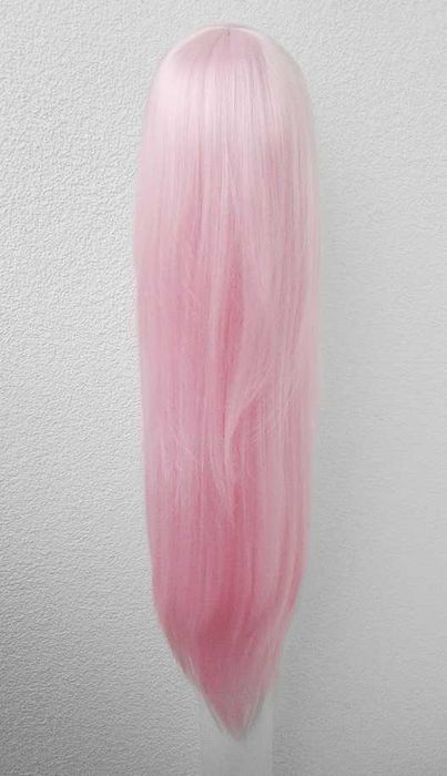 Długa prosta jasna różowa peruka z grzywką pastelowa cosplay wig 002