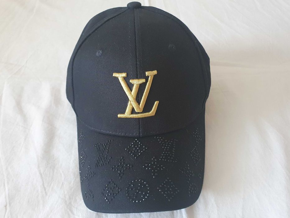 NOWA czapka z daszkiem Lousi Vuitton snapback LV czarna ze złotym logo