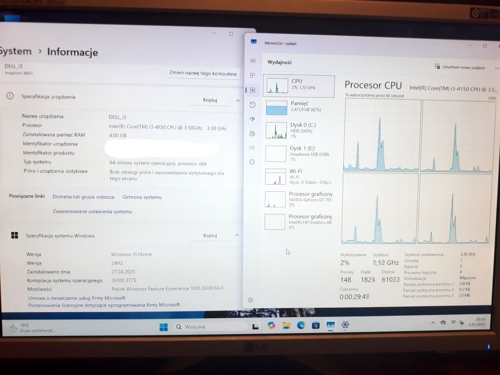 Komputer Dell Inspiron 3847, Intel i3-4150, LG Flatron  l194wt-sf, W11