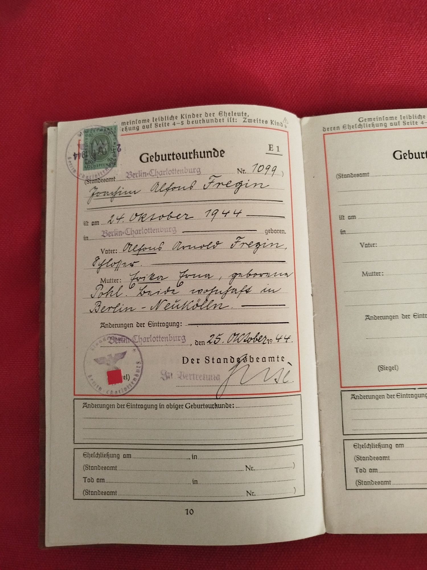 Familien Stammbuch dokument III Rzesza