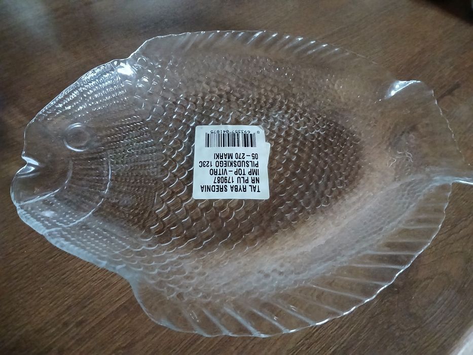 Talerz półmisek na rybę w kształcie ryby szklany nowy