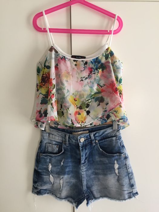 Conjunto Primavera - Top e Calção de Ganga Bershka