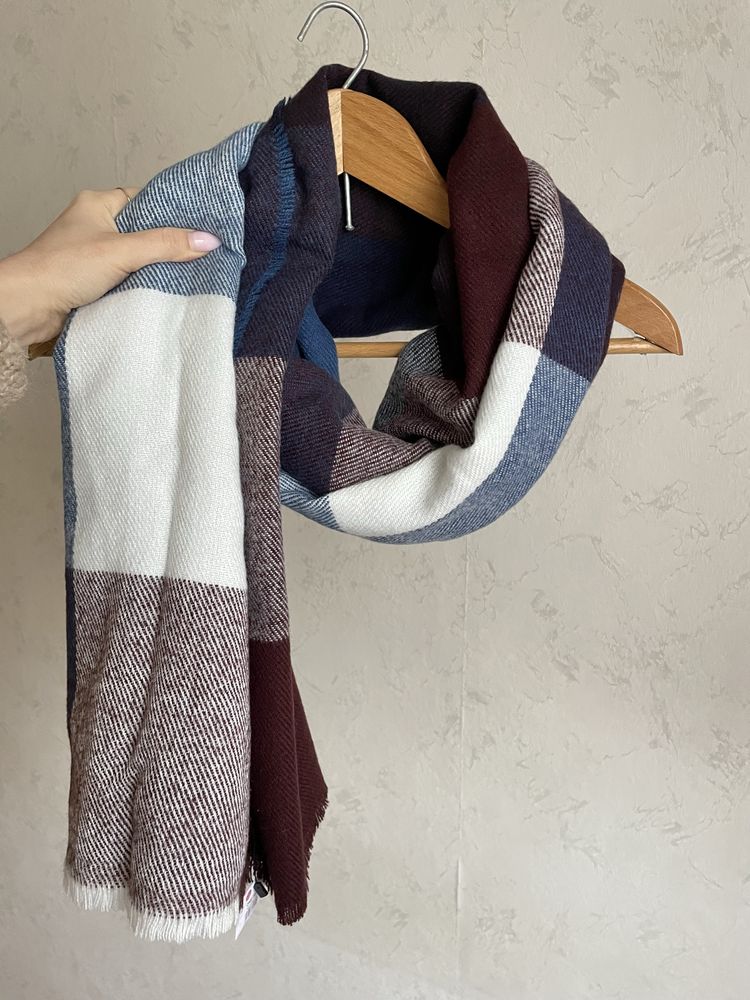 Granatowy bordowy biały szal NOWY szalik Reserved unisex scarf new
