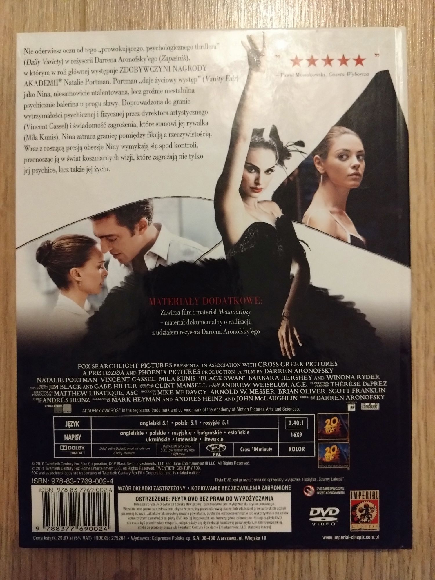 Czarny Łabędź. Film DVD. Natalie Portman