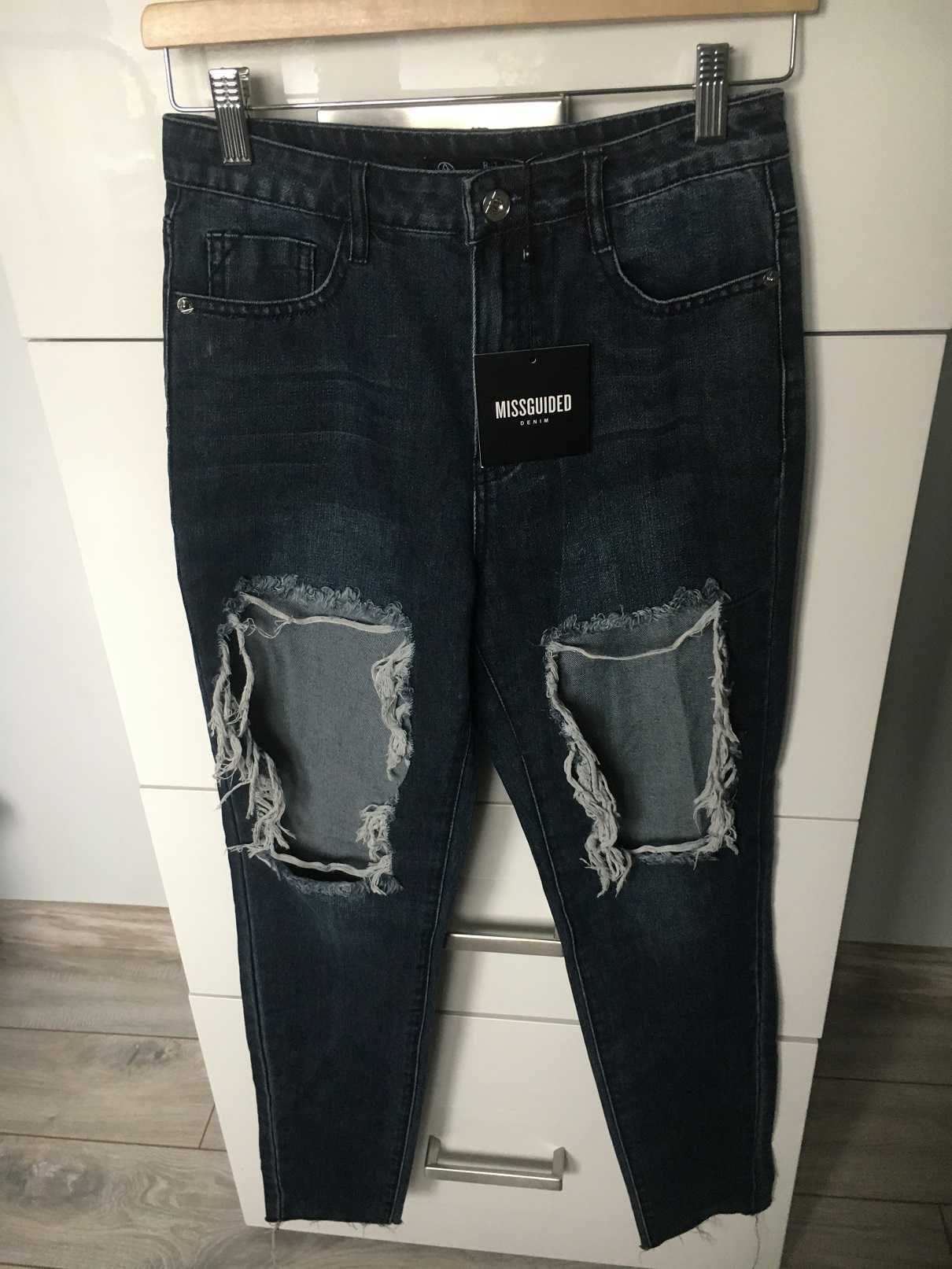 missguided spodnie jeansowe z dziurami 36